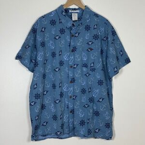 Disney Cruise Line Mens Button Up Shirt XL Blue Nautical Anchor Mickey Print